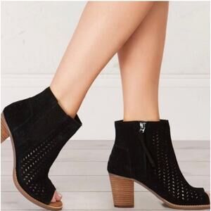 TOMS Majorca Peep-Toe Ankle Booties Black Size 8.5